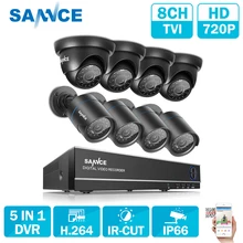 SANNCE 8CH CCTV камера система AHD CCTV DVR 8 шт 1MP уличная инфракрасная камера видеонаблюдения 720P 1200 TVL камера цилиндрическая купольная камера наблюдения комплект