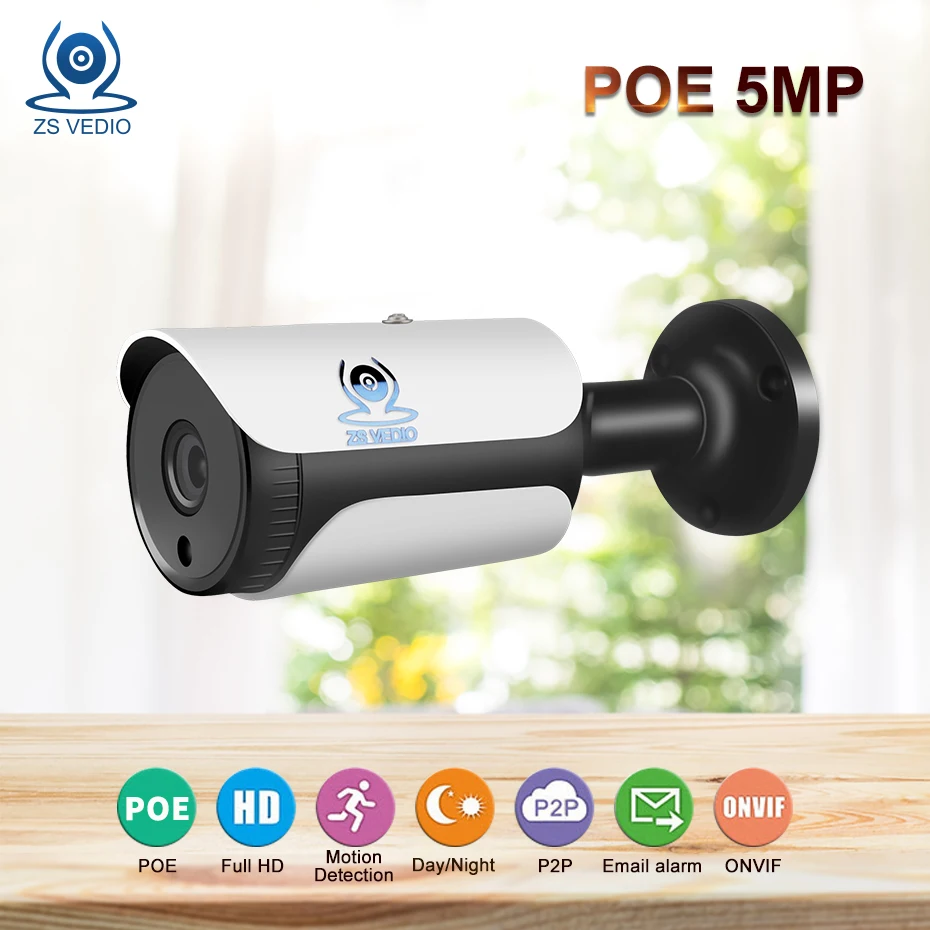 

ZSVEDIO H.265 + H.265 48v POE 5.0MP IP Camera 2592x1944 Onvif2.6 Outdoor Waterproof Security Video Surveillance P2P Email Alert