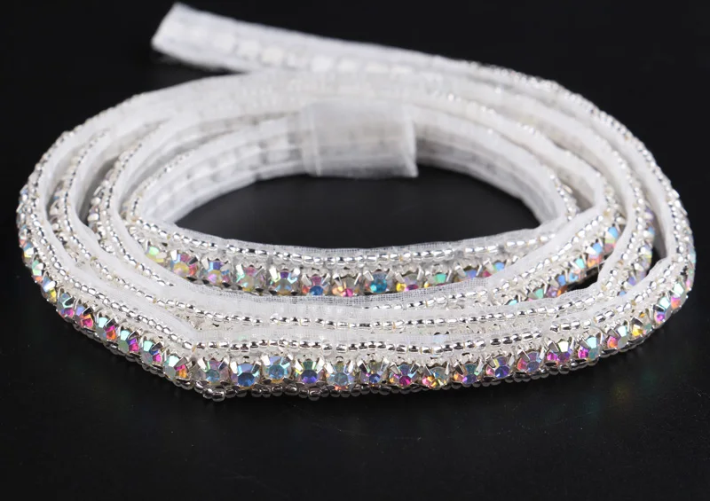 (2Yard/Lot) 1cm Luxury Crystal Beaded Rhinestone Trim Applique Sew Mix