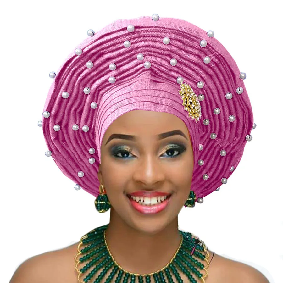 Женский свадебный головной убор Aso oke в африканском стиле с жемчугом