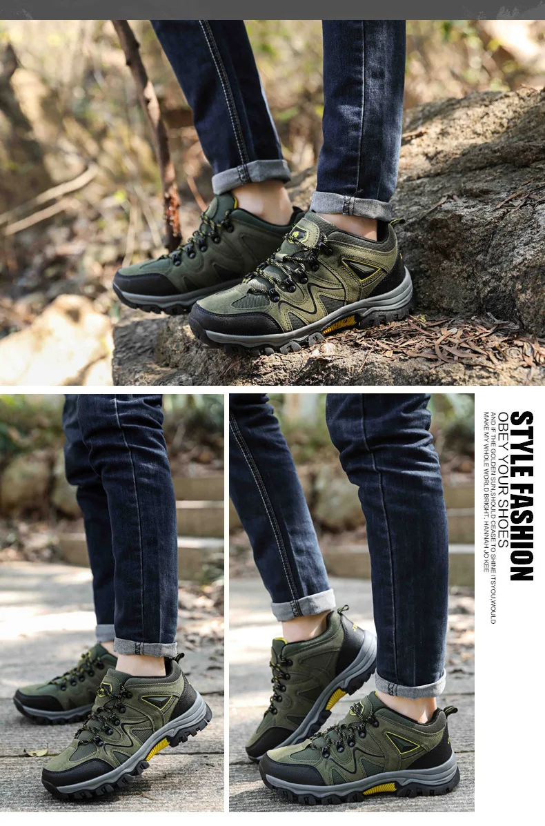 Moda couro sapatos de trekking para homens