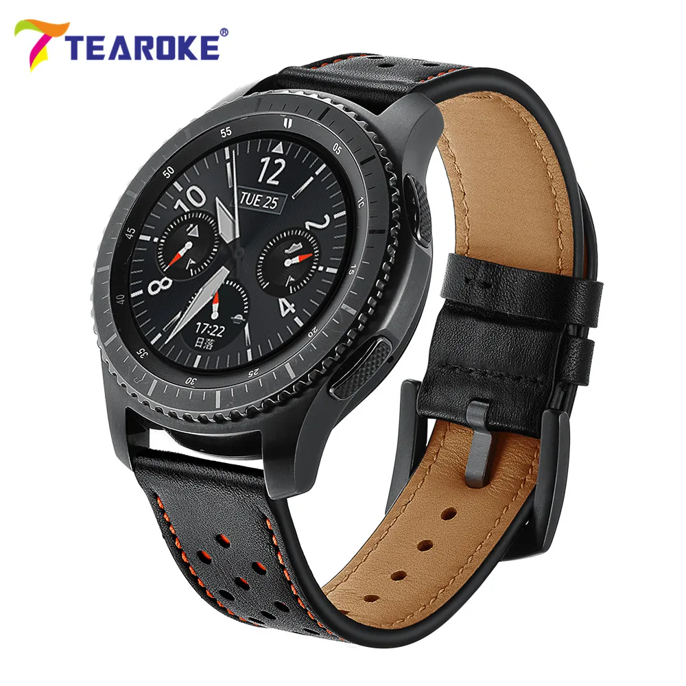 Ремешок для часов из натуральной кожи Samsung Gear S3 Classic Frontier 22 мм оранжевое отверстие