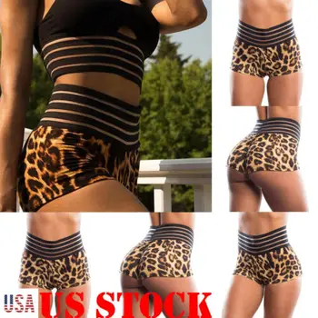 

Women Leopard print Sports Shorts Running Gym Fitness Hot Shorts Workout Beach Casual Gym Mini Shorts 610