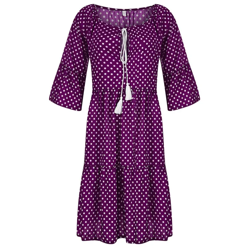 JAYCOSIN, летнее, осеннее платье, женское, плюс размер, свободное, повседневное, в горошек, рукав три четверти, мини платье, дикое, v-образный вырез, платье jul - Цвет: Purple