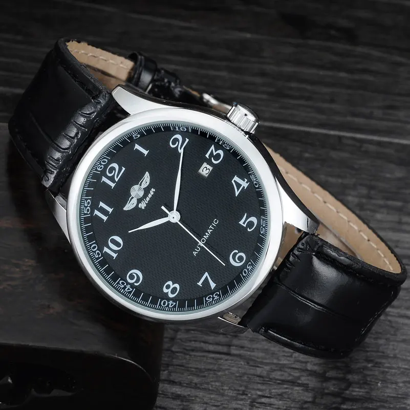 Twinner Мужчины механические часы Мода автоматические Дата часы черная кожа ремень наручные часы Марка подарок часы Reloj Hombre