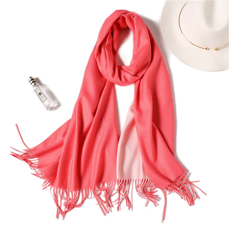 Шарф в двух цветах, зимний шарф для женщин, толстые теплые шали и палантины, однотонные кашемировые шарфы, двухсторонние удобные кисточки из пашмины - Цвет: 35