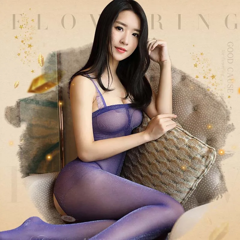 

Women's Glossy sleepwear Spaghetti Strap Core Spun Silk Bodysuit Babydoll Crotchless Teddy Nightie Leotard Bodystocking