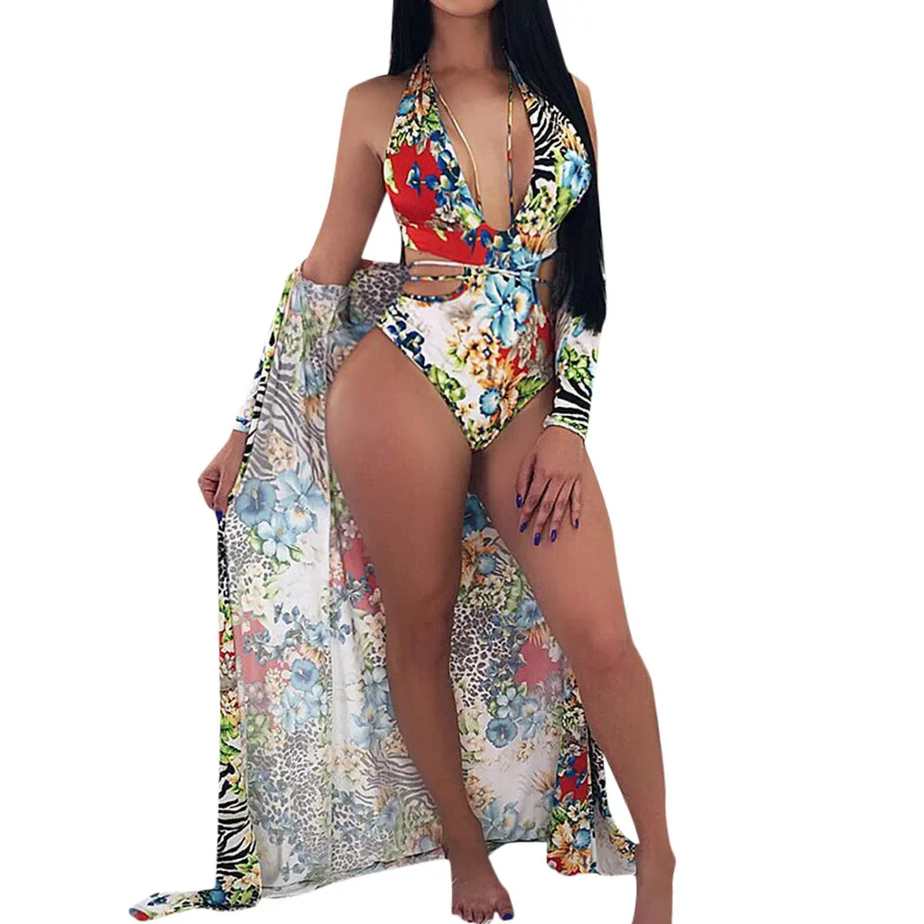 

Women's Print V-neck Siamese Sexy Conservative Bikini Printed Push-Up Padded Swimwear Swimsuit Bathing Beachwear #New