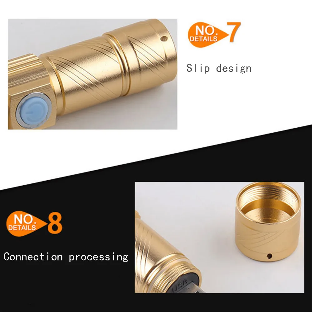VANDER USB Rechargeable LED Flashlight 5W Zoomable CREE 1000LM Waterproof Lanterna LED Torch Built-in lithium battery Flashlight (11)