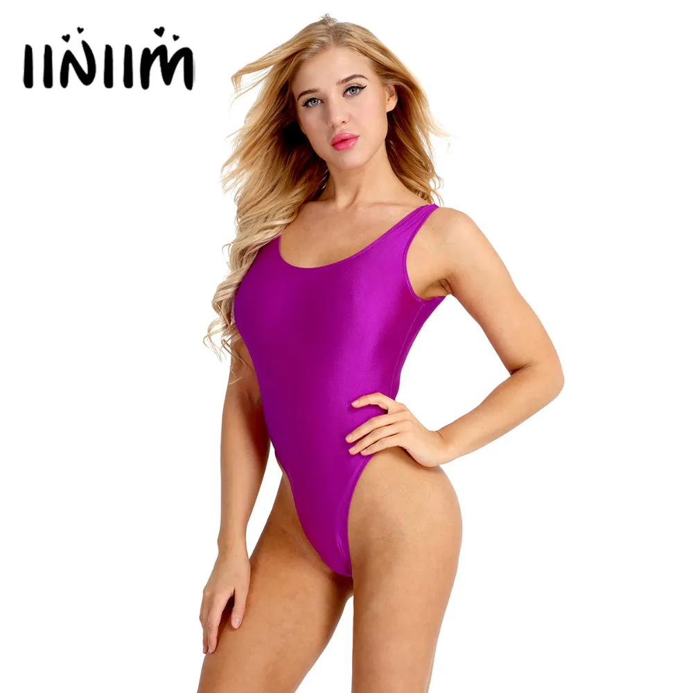 

iiniim Womens Fashion Clubwear Bodycon Costumes Summer Bodysuit One-piece Swimsuits High Cut Low Back Stretch Leotard Bodysuit