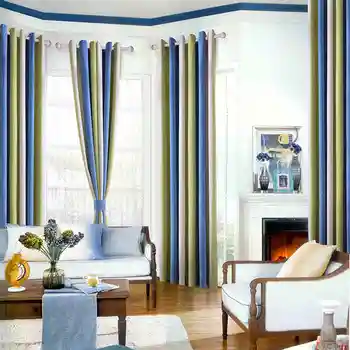 

Mediterranean Striped Printed Window Blackout Curtains for the Bedroom Fancy Modern Curtains for Living Room Decoration