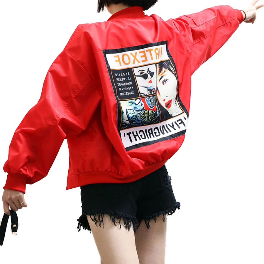 Harajuku Printed Jacket Women Coat Long Sleeve Streetwear Loose Bomber