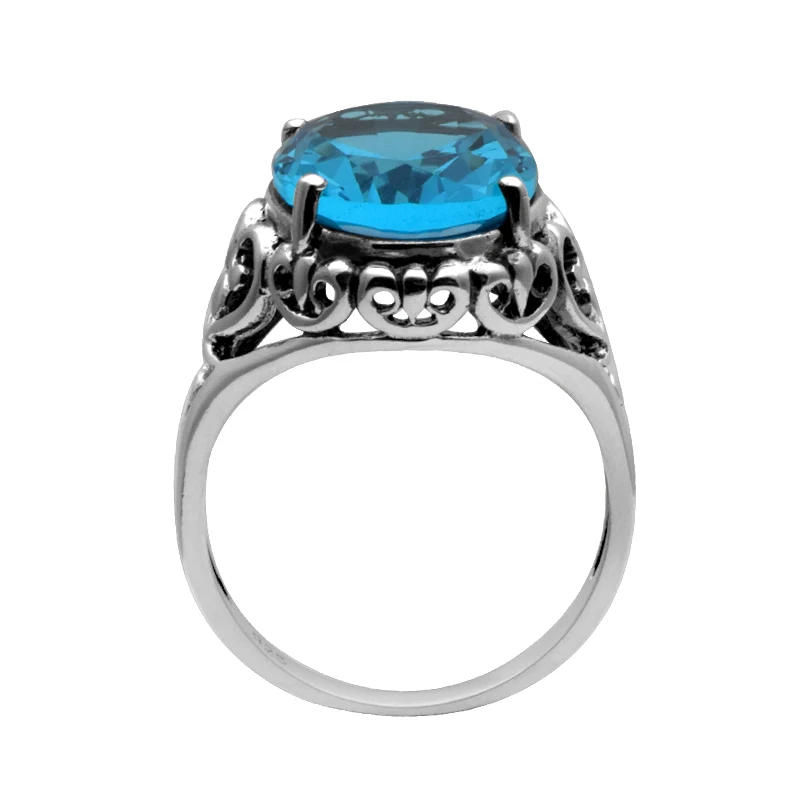 Szjinao Fashion 925 Sterling Silver Ring Blue Topaz Stone Rings for Women Wedding Rings for Men and Women