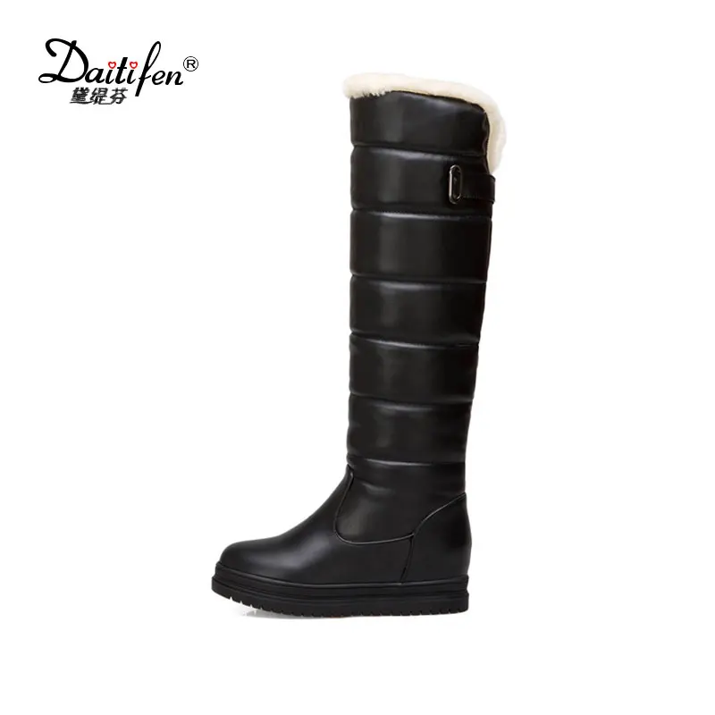 

daitifen Fashion waterproof Slip-On Snow Boots Women Winter Shoes Comfortable Plush Knee-High Boots Solid Platform Long Boot