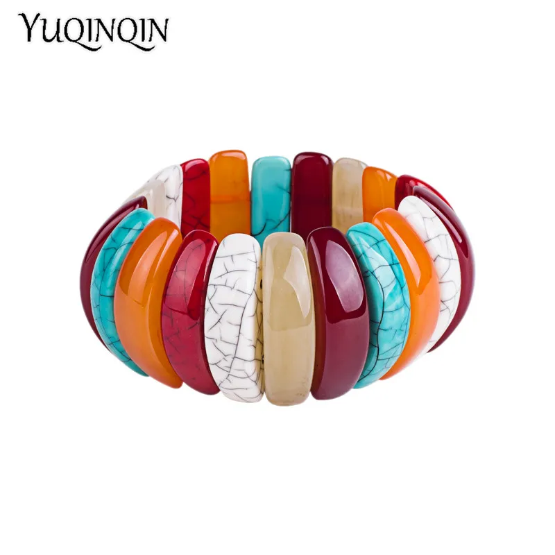 

Classic Resin Cuff Fashion Bracelets Bangles for Women Stretch Acrylic Wide Rainbow Bracelets Female Charm Simple Party Jewelry