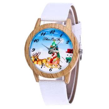 

FUNIQUE Simple Casual Women Wristwatches Santa Claus Christmas Watches Solid Leather Strap Montre Femme Clock Hour