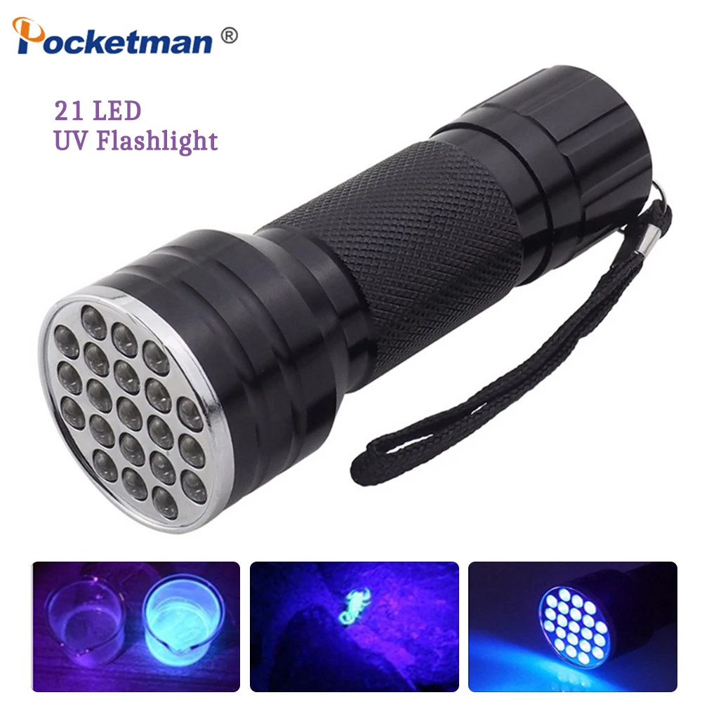 Pocketman 21 Светодиодный УФ-детектор фонарик Фонарь УФ-лампа 395-400nm свет обнаружения для флуоресцентных животных мочи батарея AAA