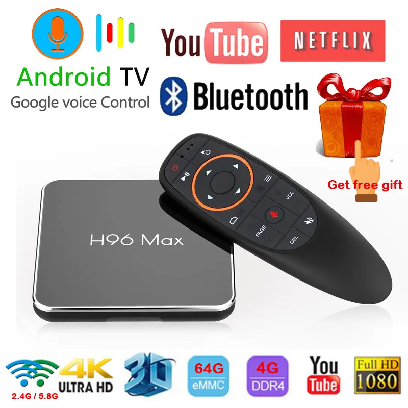 

H96 max x2 Android 8.1 TV BOX Amlogic S905X2 4GB 64GB 2.4GHz & 5.8GHz Wifi Bluetooth 4K 3D Set top box With Google Voice Control