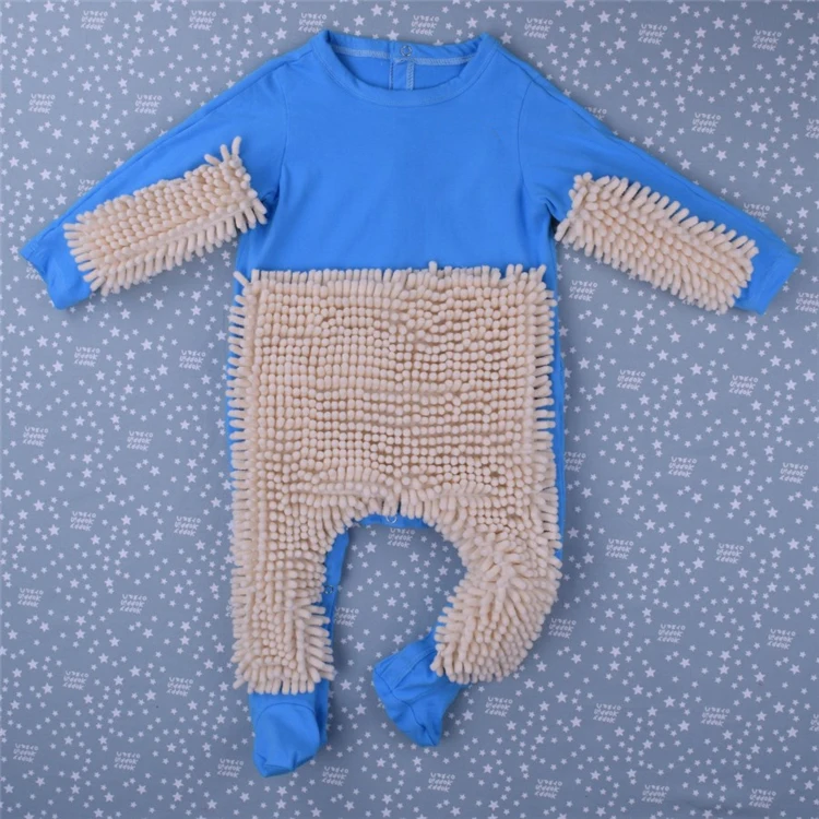 Hot Baby Mop Romper Outfit Unisex Boy Girl Polishes Floors Cleaning Mop Suit Autumn Winter Kids Crawls Toddler Swob Jumpsuit bright baby bodysuits