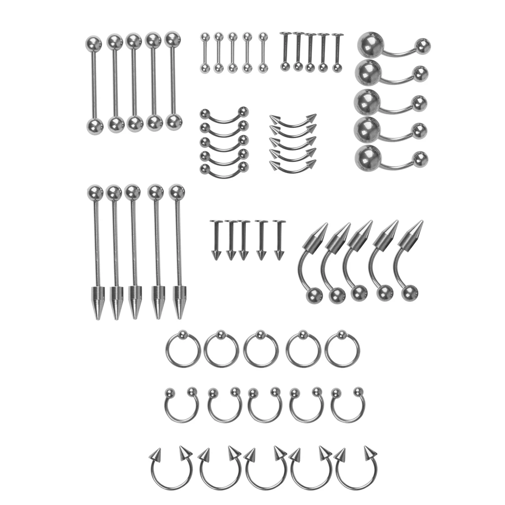 60 шт. комплект для пирсинга для живота, языка для бровей для сосков, губ и тела 18 г одноразовый пирсинг для тела ювелирные наборы