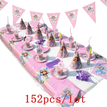 

Disney Princess Sofia Theme Design 152Pcs/Lot Pink Cups+Plates Birthday Party Decoration Cute Tableware For Family Party Supply