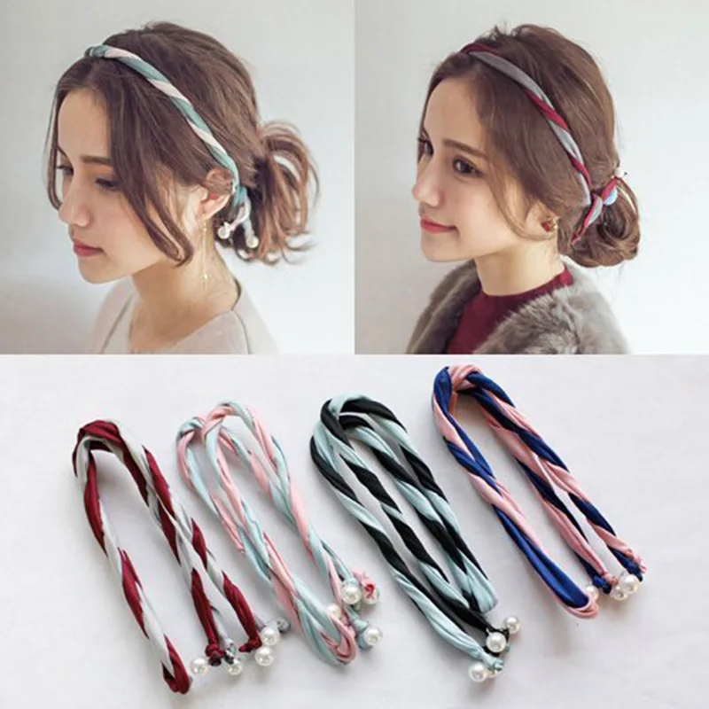 

a variety of color cloth art hairband combination wash hair hoop Pearl Korean headwear wholesale