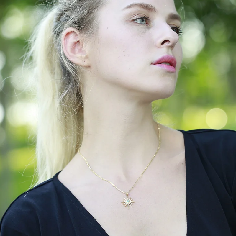 

CZ-Starburst Pendant Paved Bling Cubic Zircon 2019 Trendy Pendant Necklace Women Ladies necklace women collares de moda 2019