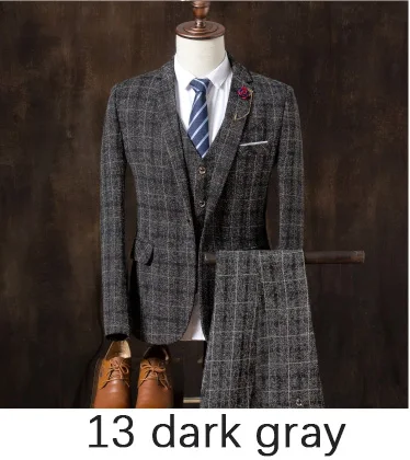 Осенний приталенный Мужской Блейзер, модный Блейзер, пиджак для мужчин, комплект из 3 предметов(пальто+ жилет+ брюки), мужской пиджак, свадебное платье - Цвет: TZ13 dark gray