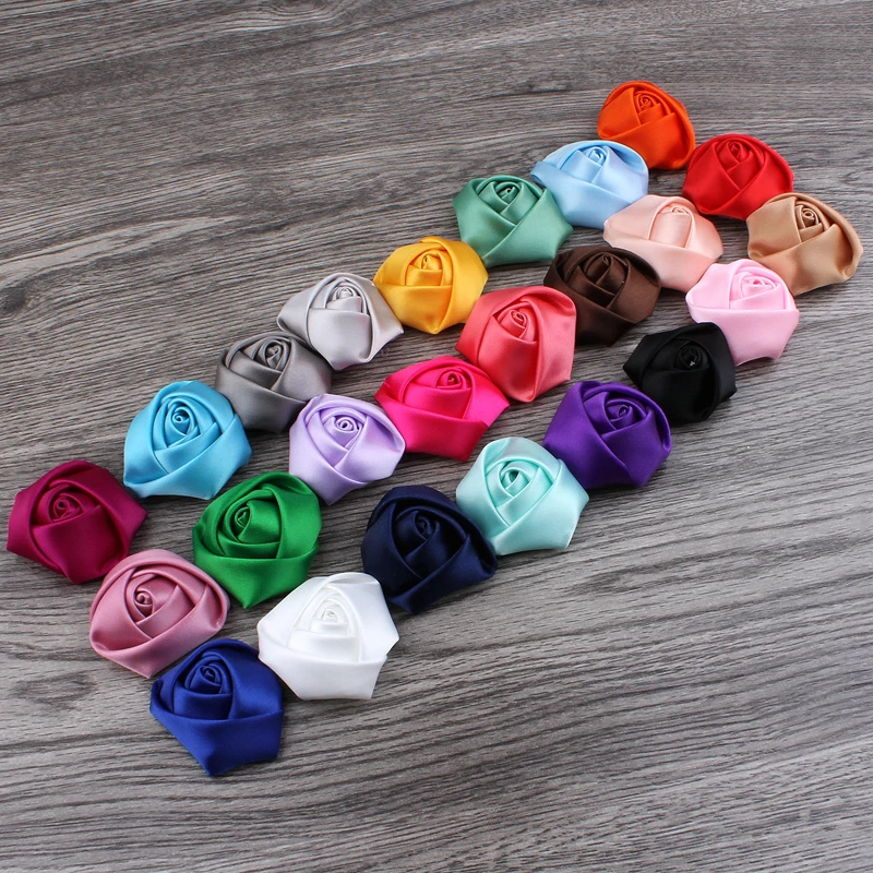 120pcs Flat Back Mini Satin Ribbon Rose Flower Rolled Rosettes For DIY Headband 