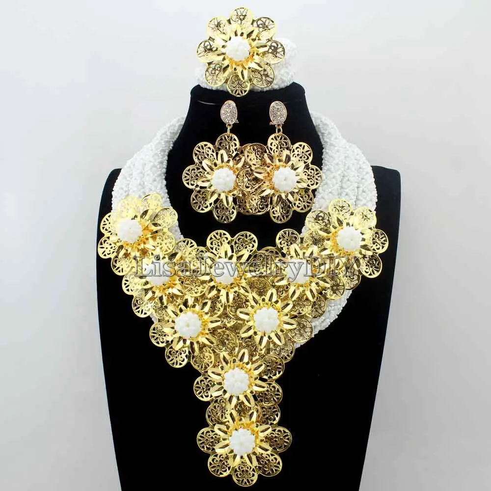

Fashion Whiteearrings Crystal Flower Handmade Beads Jewelry Sets African Wedding Party Necklace Jewelry Set Free Ship HD8669