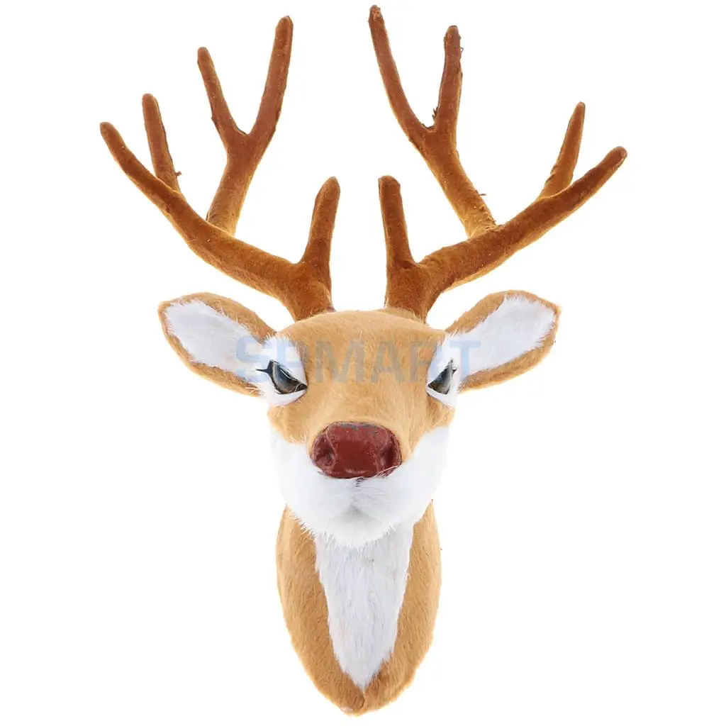 Realistic Stuffed Deer Head Animal Model Toy Faux Fur Animal Home Office Living Room Decor Ornament Kids Children Gift