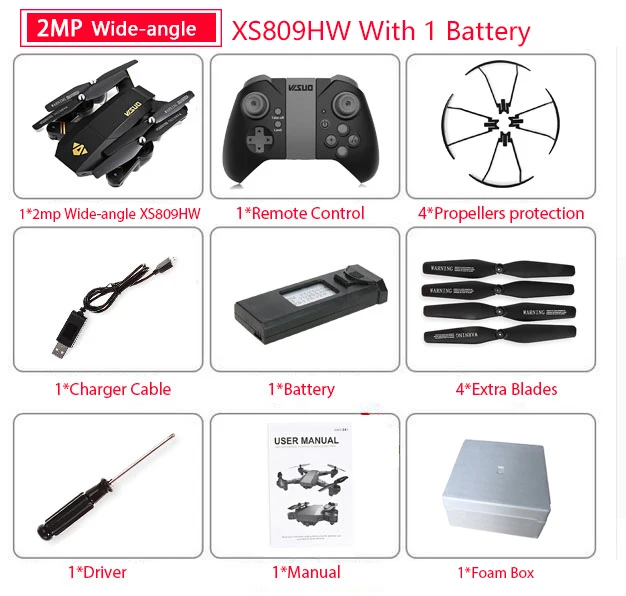 Visuo XS809W XS809HW Квадрокоптер мини складной селфи Дрон с Wifi FPV 0.3MP/2MP камерой удержание высоты RC Дрон Vs JJRC H47 E58 - Цвет: wide 200w XS809HW 1B