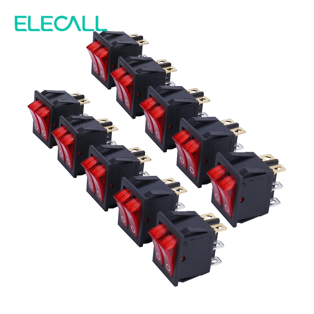 ELECALL 15A250V 20A125V KCD8 212N Красный кнопочный клавишный выключатель 6 контактный питания