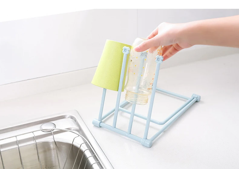 Foldable Kitchen Storage Rack Vertical Multi Functional Towel Holder Bottle Shelf Cup Rack Dishcloth Hanger PP Portable Holder (8)