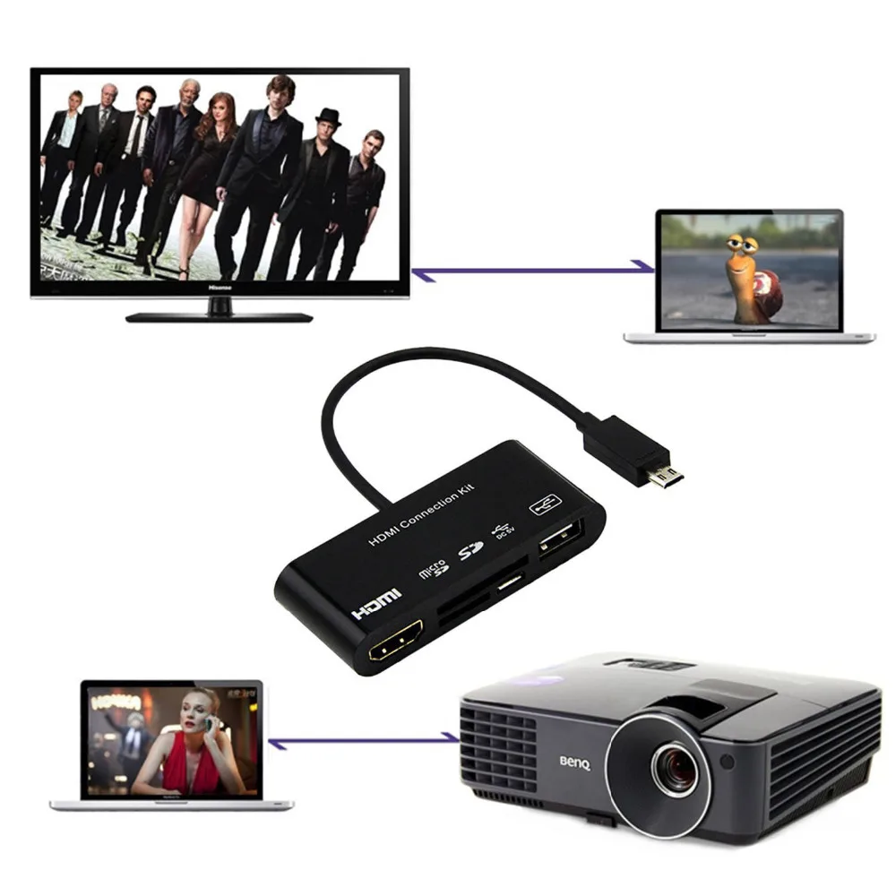 5 в 1 11 Pin Micro USB к HDMI конвертер кабель Соединительный комплект SD TF M2 считыватель