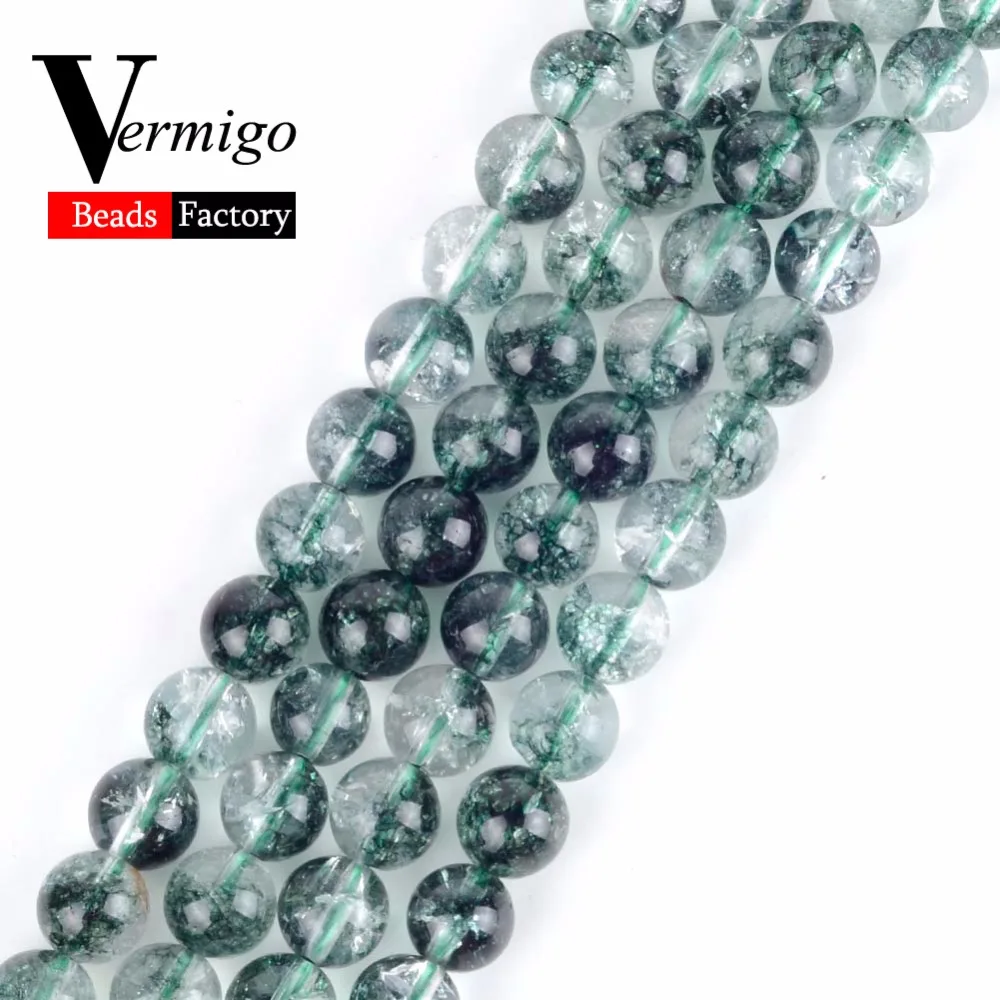 Wholesale Green Cracked Crystal Phantom Ghost Round Beads Natural Stone For Jewelry Making Diy Bracelet Accessories15&quot | Украшения и