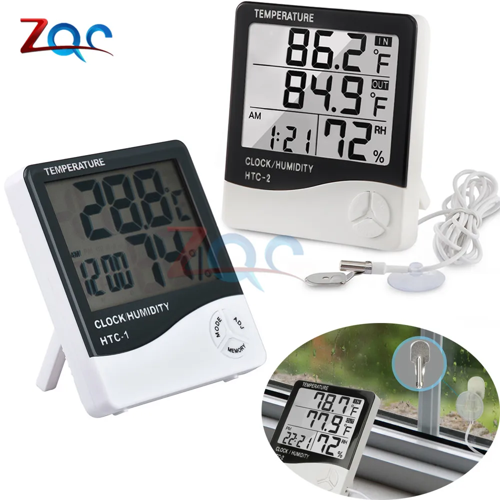 

Weather Station HTC-2 HTC-1 Indoor Outdoor Thermometer Hygrometer Digital LCD C/F Temperature Humidity Meter Alarm Clock HTC-8A