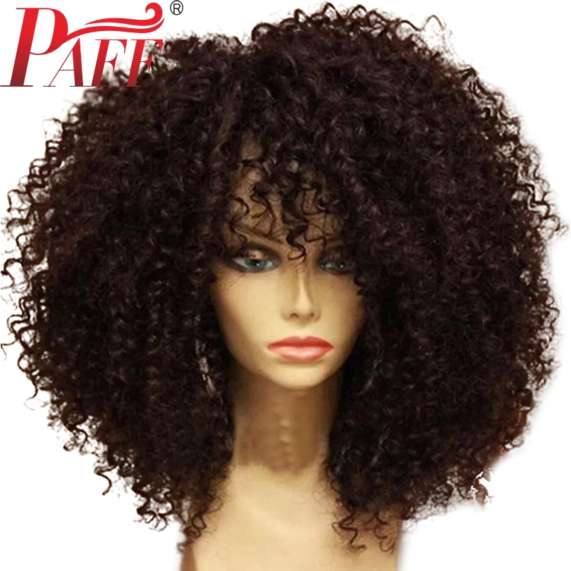 PAFF Short Bob Lace Front Human Hair Wigs Kinky Curly Brazilian Remy Hair Wigs Pre Plucked Full Ends 8-18Inch Free Shipping