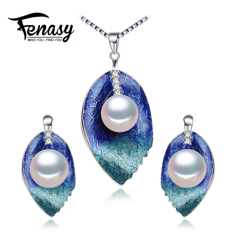 

FENASY Pearl Jewelry wedding engagement jewelry sets,Natural Pearl pendant Necklace women/party earrings,cute earrings female