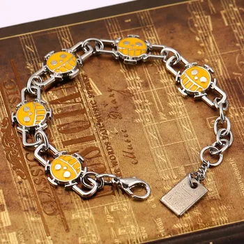

12pcs/lot one piece bracelet yellow&black Smile Face Bracelets Trafalgar Law metal bangles movie bracelet