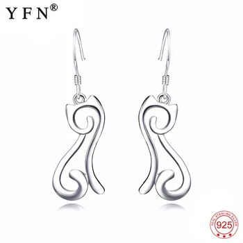 

100% Real 925 Sterling Silver Earring Sweet Cute Cat Drop Earrings Charming Fashion Jewelry Christmas Gifts For Women PYE0024