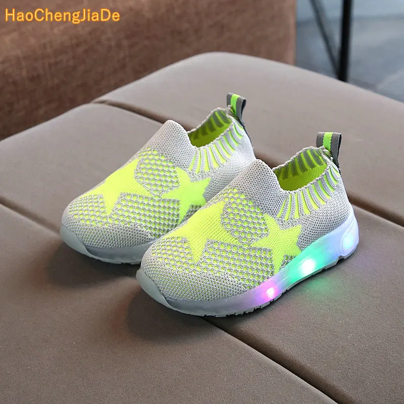 

2018 Spring And Embroidered Light Male Girl Luminescence Small Shoes LED Flash Korean Children's Shoes Leisure Time Sneakers