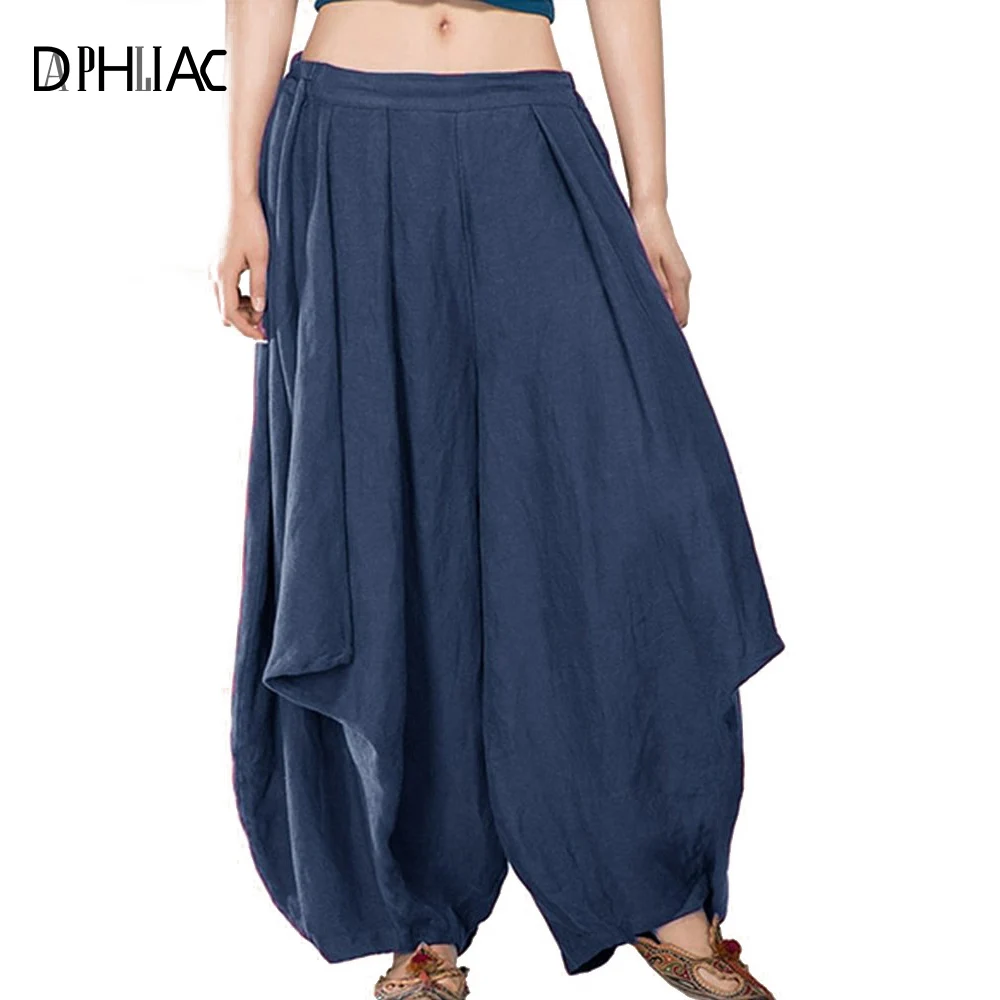 

DAPHLIAC Vintage Wide Leg Pants Solid Cotton Linen Pants Summer Thin Elastic Waist Women's Trousers Loose Female Clothes Bottom