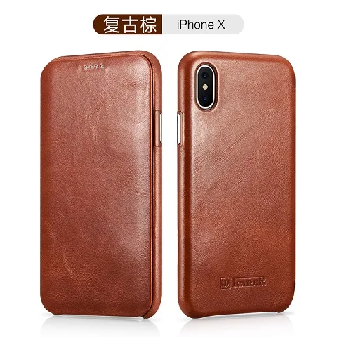 Icarer изогнутые Ретро Винтаж для Apple iPhone X 10 Настоящее из натуральной кожи коровы кожаный чехол телефона чехол для iPhoneX - Цвет: Brown