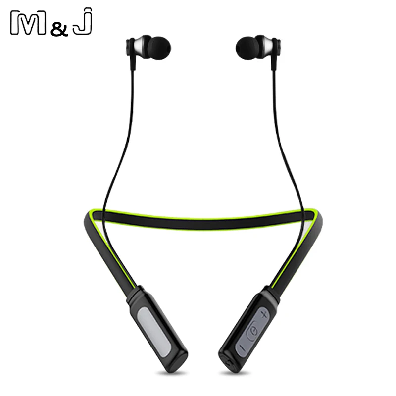 M& J 12 часов воспроизведения беспроводные Bluetooth наушники с шейным ремешком спортивные стерео водонепроницаемые магнитные с микрофоном наушники для iphone xiaomi - Цвет: Green