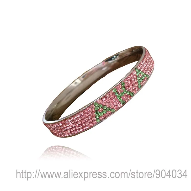 

AKA Alpha Kappap Alpha Sorority High Quality Crystal Stainless Steel bangles rhinestone AKA bangles Women Bracelets Jewelry