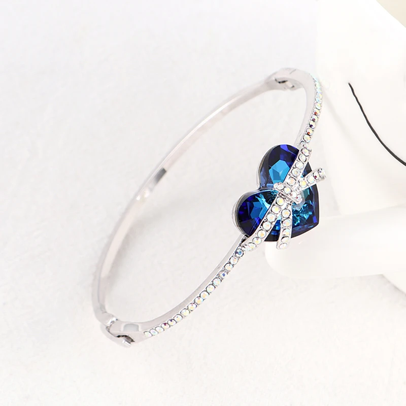 

BAFFIN Colorful Heart Crystals From Swarovski Statement Bracelet Bangle Silver Color Bowknot Hand Pulsera For Women Luxury Gift