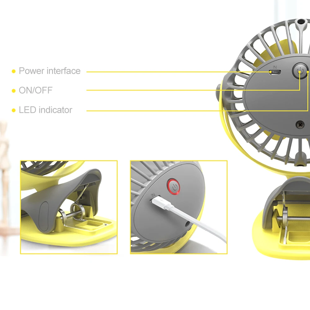 1 шт 4000 мАч 360 градусов-круглый вращающийся мини вентилятор охлаждения воздуха 4 скорости регулируемый портативный USB Перезаряжаемый Настольный вентилятор с зажимом