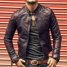 Брендовая кожаная мужская приталенная короткая куртка-бомбер со стоячим воротником, мужская куртка из натуральной кожи, пальто из овчины, новинка, Осень-зима