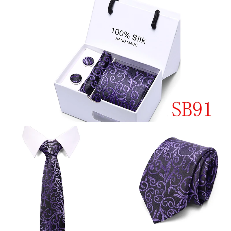 Бесплатная доставка Для мужчин галстук 100% шелк синий плед печати жаккардовые тканевый галстук + платок + запонки устанавливает для